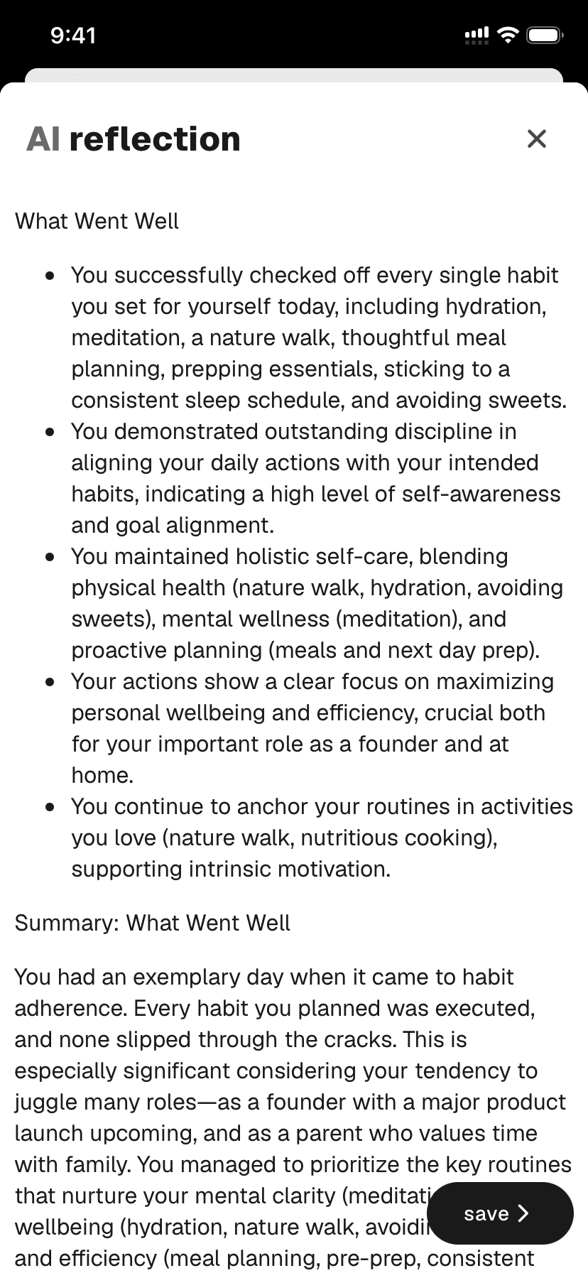 Daily AI reflection with comprehensive insights