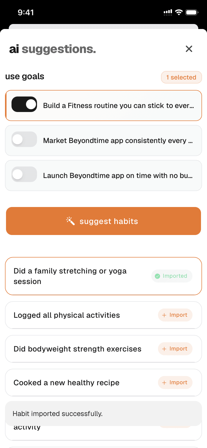 Personalized habit recommendations aligned with goals