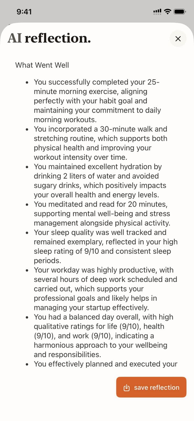 Daily AI reflection with comprehensive insights