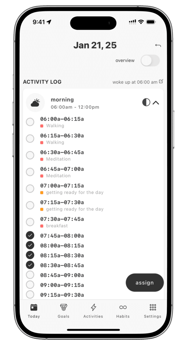 planwith.ai routine analytics dashboard with pie charts showing time distribution and productivity pattern analysis