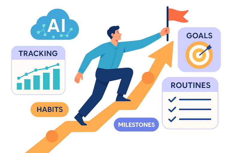 BeyondTime AI productivity platform overview showing goal tracking, habit building, and AI coaching features
